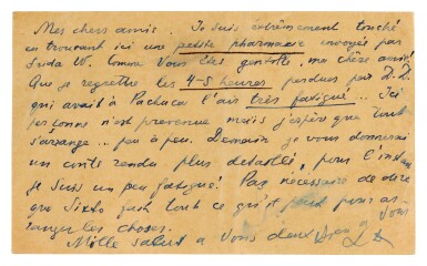 View full screen - View 1 of Lot 33. L. Trotsky. Autograph postcard signed to Frida Kahlo and Diego Rivera, 1939-1940.