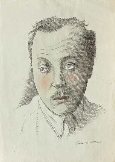 View full screen - View 1 of Lot 52. Portrait de Tennessee Williams, regardant vers la gauche.