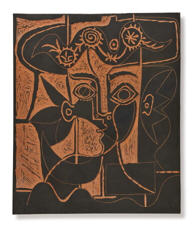 View full screen - View 1 of Lot 32. PABLO PICASSO | GRANDE TÊTE DE FEMME AU CHAPEAU ORNÉ (A. R. 518).