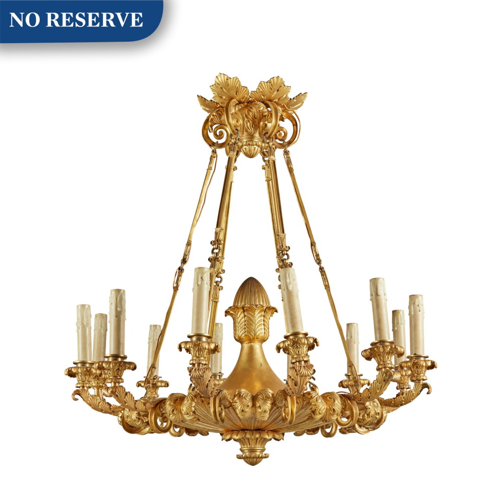 View full screen - View 1 of Lot 256. A Louis-Philippe Gilt Bronze Twelve-Light Chandelier, Circa 1840.