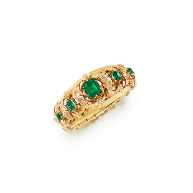 View full screen - View 1 of Lot 8. Emerald and diamond bracelet.