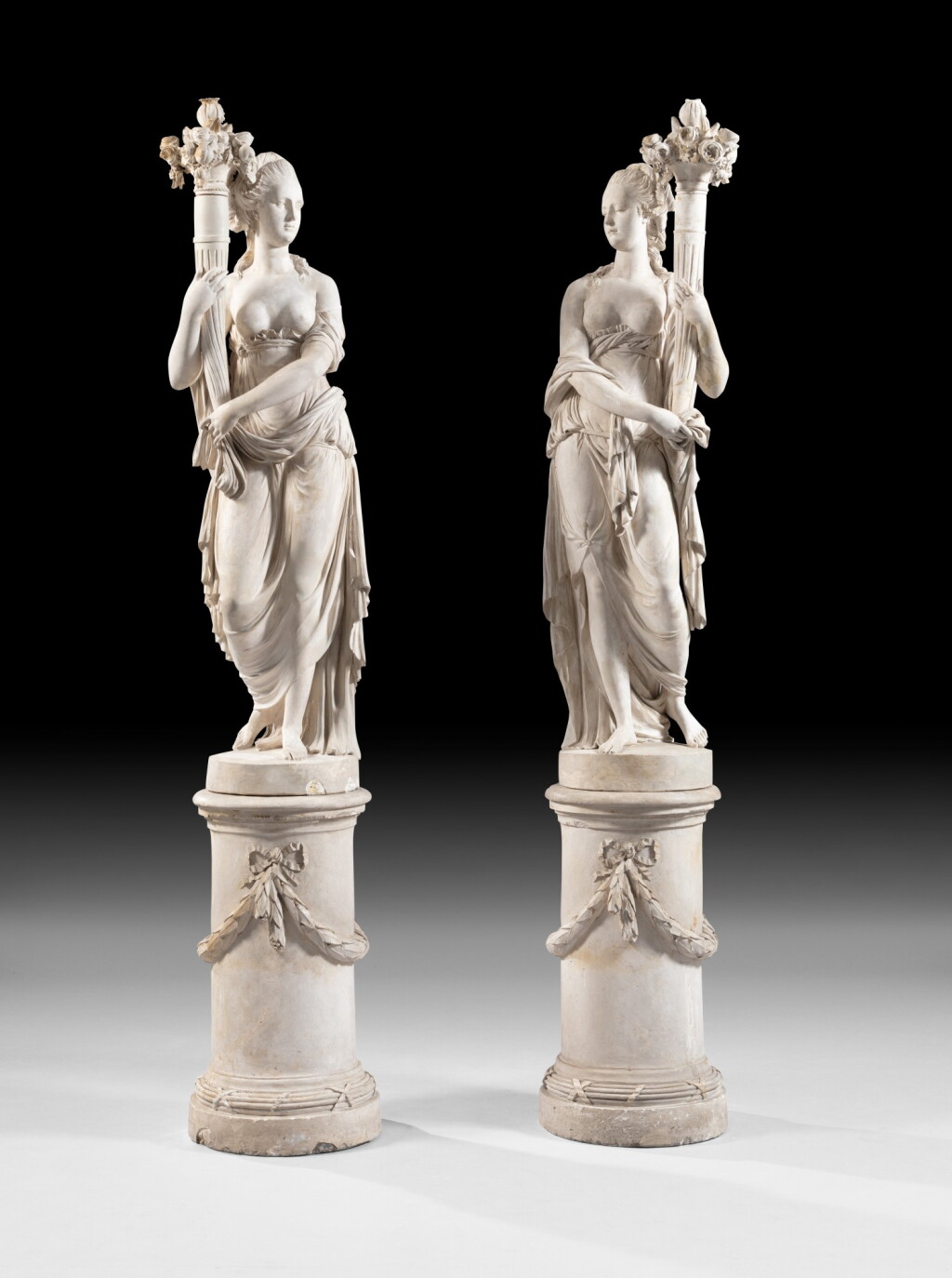 View full screen - View 1 of Lot 138. French, late 18th/early 19th century Exceptionnal pair of female porte-torchères | France, fin XVIIIe/début XIXe siècle Exceptionnelle paire de femmes porte-torchères,.