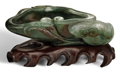 View full screen - View 1 of Lot 104. A SMALL JADEITE 'LINGZHI' WASHER, LATE QING DYNASTY | 晚清 翠玉靈芝式洗.