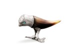A Victorian novelty silver-mounted horn pepper in the form of a bird perched on a branch, Frederick James Wiltshire, London, 1880,