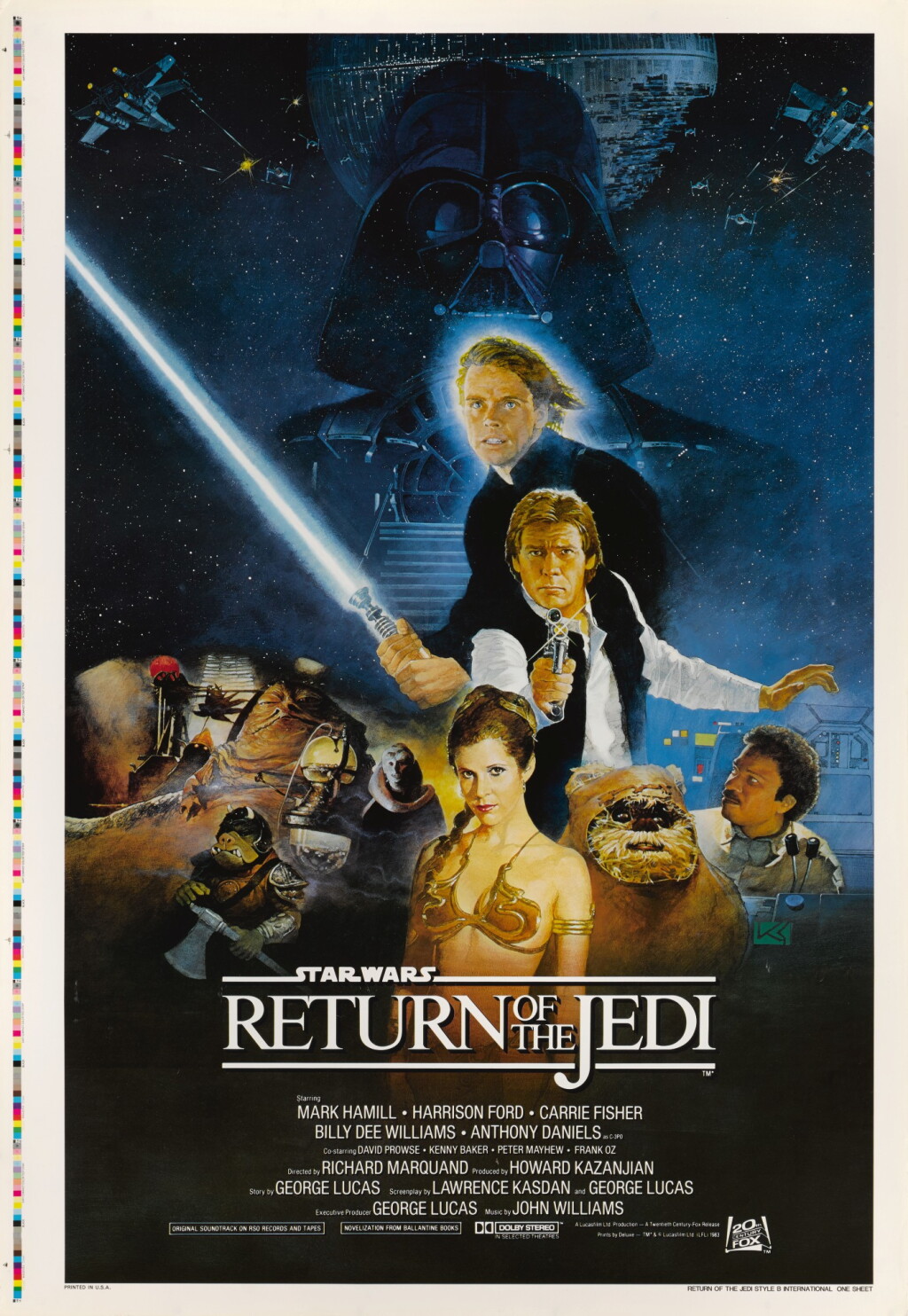View full screen - View 1 of Lot 77. RETURN OF THE JEDI, US STYLE B POSTER PRINTER'S PROOF, PRINTED ON THE BACK OF A POSTER FOR HERCULES, 1983 .