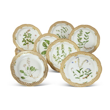 View full screen - View 1 of Lot 62. Twelve Royal Copenhagen 'Flora Danica' Reticulated Dinner Plates, Modern.