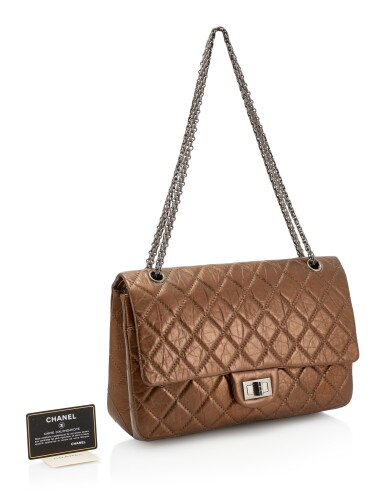 View full screen - View 1 of Lot 68. BRONZE CRINCKLED LEATHER AND BRONZE-TONE METAL 2.55 REISSUE SHOULDER BAG, CHANEL.