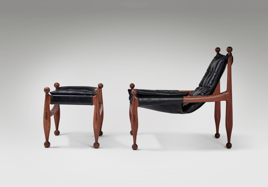 View full screen - View 1 of Lot 566. Four-Legged "Sling" Chair and Ottoman.