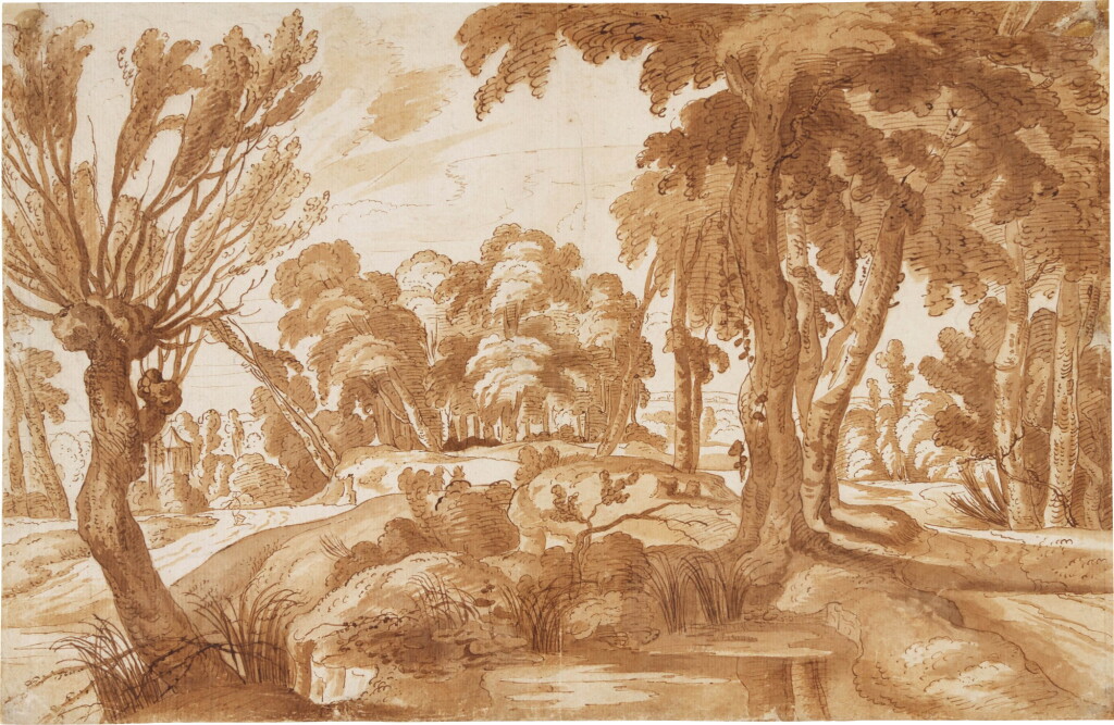 View full screen - View 1 of Lot 23. A hilly wooded landscape with a road by a pond.
