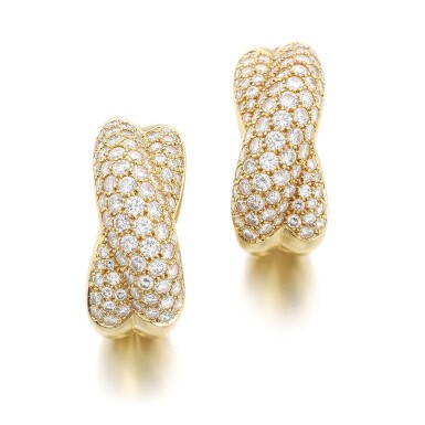 View full screen - View 1 of Lot 1063. Pair of diamond earrings.