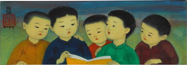 View full screen - View 1 of Lot 263. Mai Trung Thu 枚中栨 (梅忠恕) | Quatre garçons, lecture 四名正在閱讀的男孩.