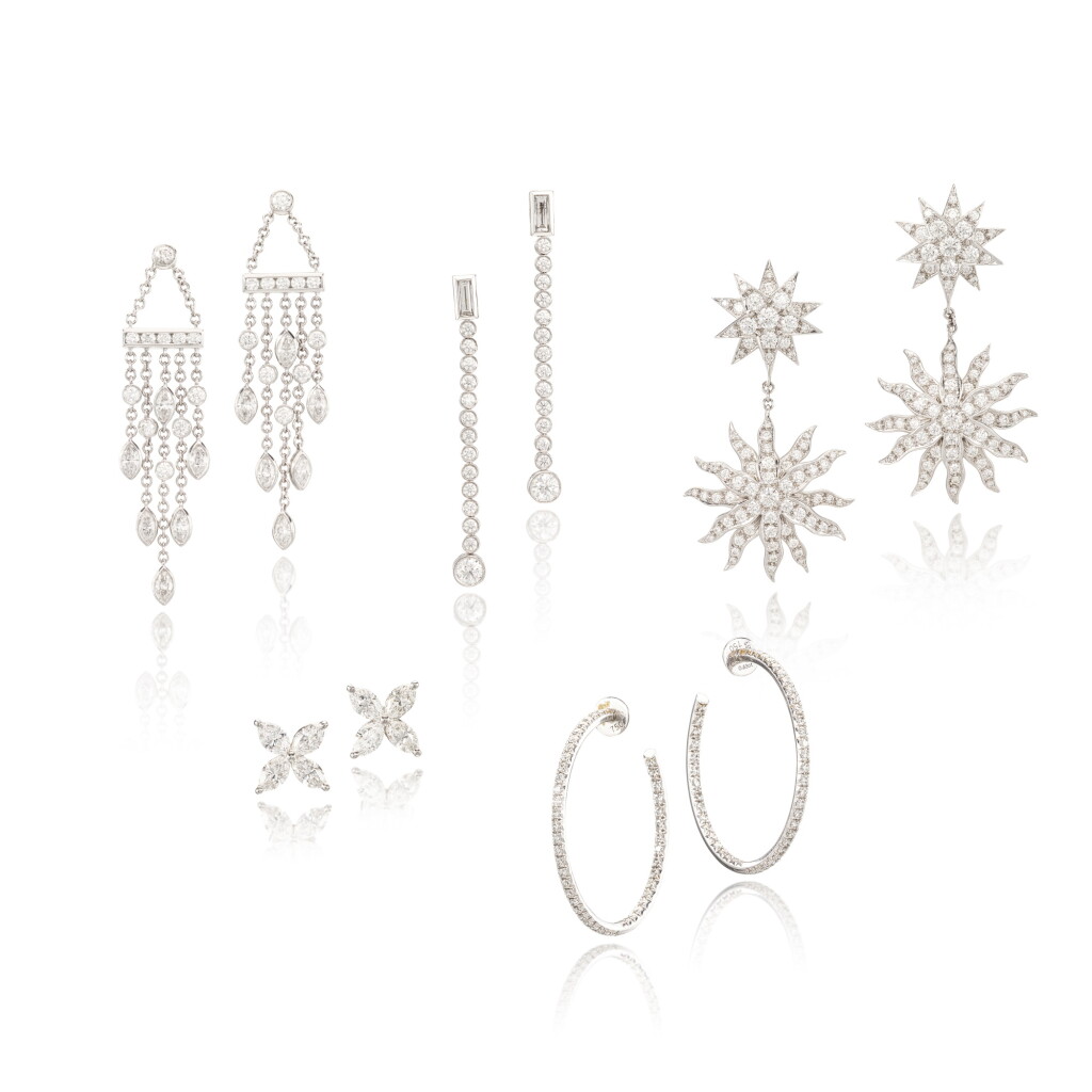 View full screen - View 1 of Lot 1685. FIVE PAIRS OF DIAMOND EARRINGS | 蒂芙尼 | 鑽石 耳環五對.
