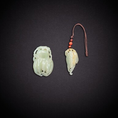 View full screen - View 1 of Lot 3563. Two white jade 'finger citron' pendants, Qing dynasty, 18th century | 清十八世紀 白玉佛手墜兩件.