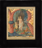 Illuminated Initial, C15th | Illuminated initial ‘R’, Christus Trimphans by Taddeo Crivelli, Ferrara, c. 1460