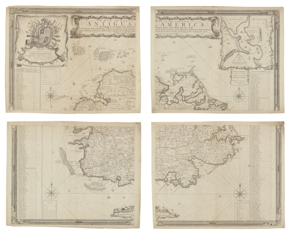 View full screen - View 1 of Lot 2171. Baker, Robert. New and Exact Map of the Island of Antigua, in America. London, 1748-1749.