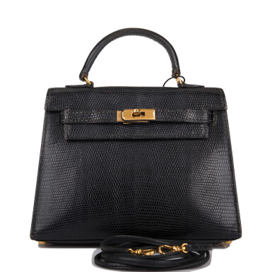 View full screen - View 1 of Lot 39. Hermès Vintage Black Micro Kelly 15cm of Varanus Salvator Lizard with Gold Hardware.