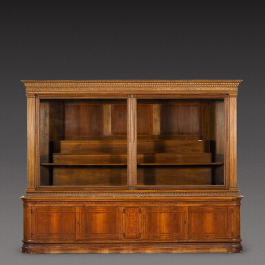 View full screen - View 1 of Lot 178. An Austrian parcel-gilt intarsia inlaid walnut display cabinet, late 19th century.