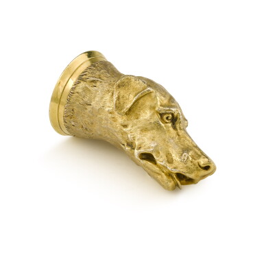 View full screen - View 1 of Lot 210. A Victorian silver-gilt hound's head stirrup cup, Robert Hennell & Sons, London, 1879.