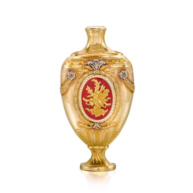View full screen - View 1 of Lot 9. A three-coloured gold and enamel scent bottle, Olof Ekman, Stockholm, 1770,.