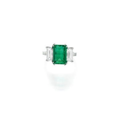 View full screen - View 1 of Lot 69. Emerald and Diamond Ring.