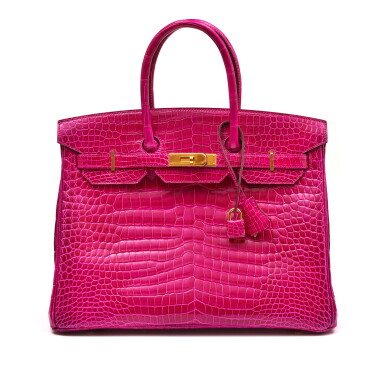 View full screen - View 1 of Lot 1024. Rose Scheherazade Shiny Porosus Crocodile Birkin 35 Gold Hardware, 2014.