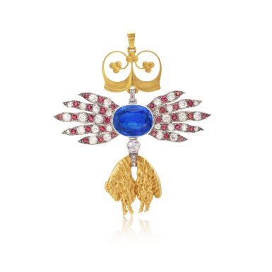 View full screen - View 1 of Lot 1019. Sapphire, ruby and diamond neck badge of the Order of the Golden Fleece, early 20th century.