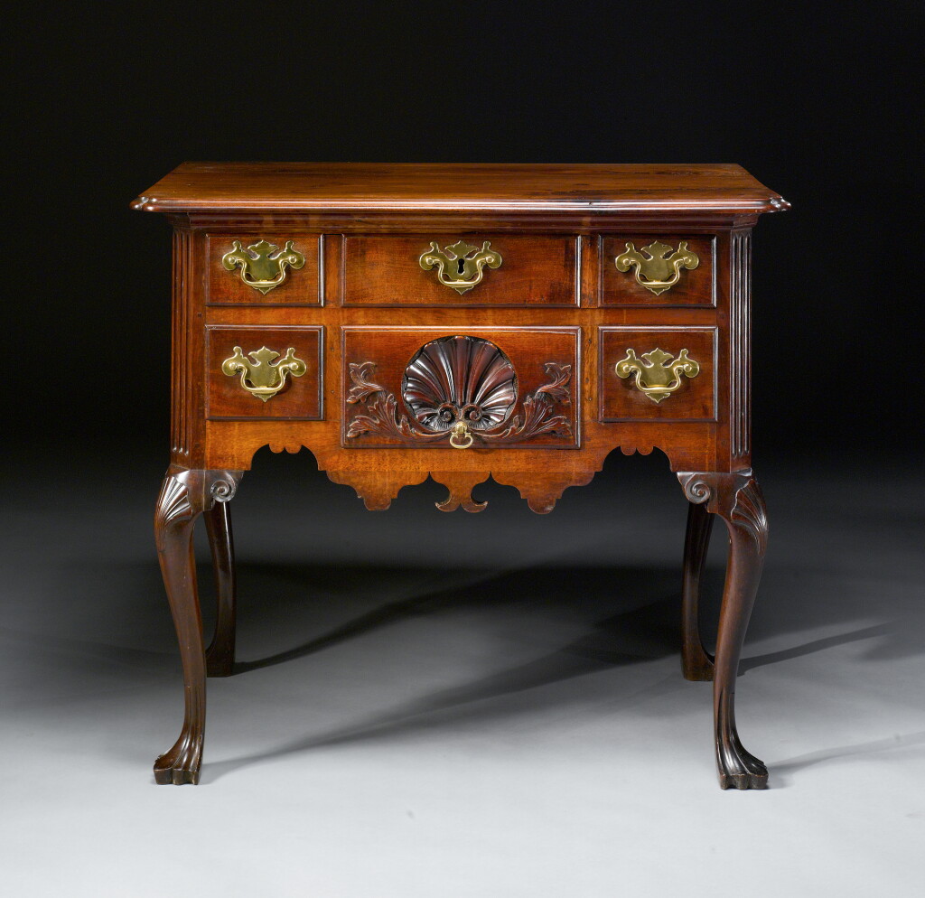 View full screen - View 1 of Lot 77. The Important Bush-Snader Family Queen Anne Dressing Table, case attributed to the Shop of Henry Clifton (c. 1725-1771) and Thomas Carteret (act. 1753-1765), carving attributed to Samuel Harding (d. 1758), Philadelphia, Pennsylvania, circa 1750.