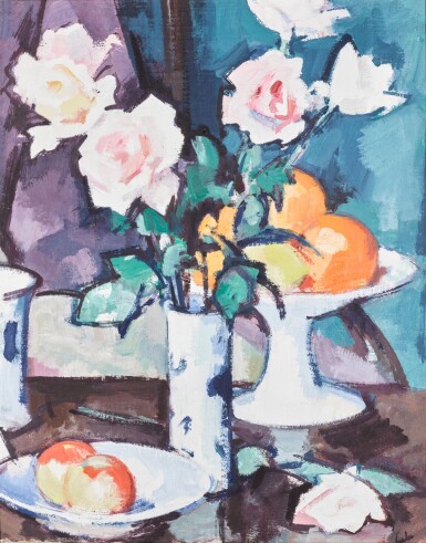View full screen - View 1 of Lot 16. Still Life with Roses, Oranges and Apples.