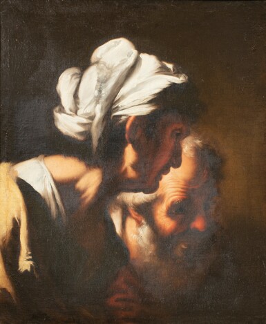 View full screen - View 1 of Lot 60. STUDIO OF BERNARDO STROZZI | TWO FIGURES, BUST LENGTH.