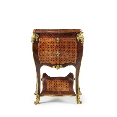 View full screen - View 1 of Lot 33. An Italian gilt-bronze mounted kingwood and tulipwood parquetry bedside table (comodino), Rome, third quarter of 18th century.
