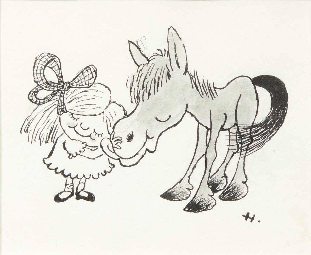 View full screen - View 1 of Lot 83. Gerard Hoffnung | "The Real Pony Fans Are Small Girls", ink drawing, c.1950s.