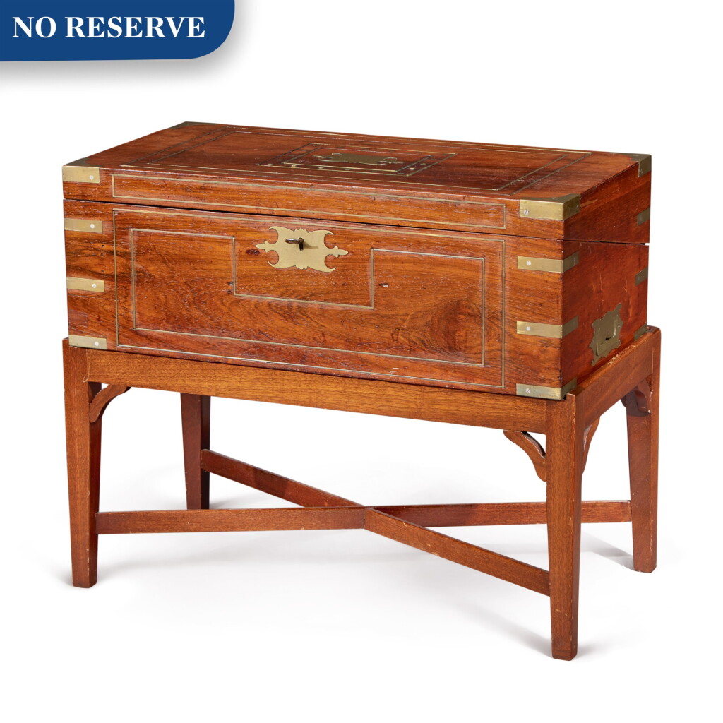 View full screen - View 1 of Lot 338. English Brass-Bound Walnut Lap Desk-on-Stand, circa 1880.