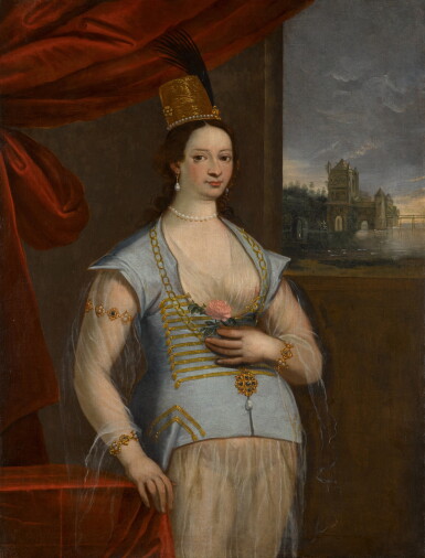 View full screen - View 1 of Lot 121. Portrait of a Sultana, three-quarter length, in Turkish dress.