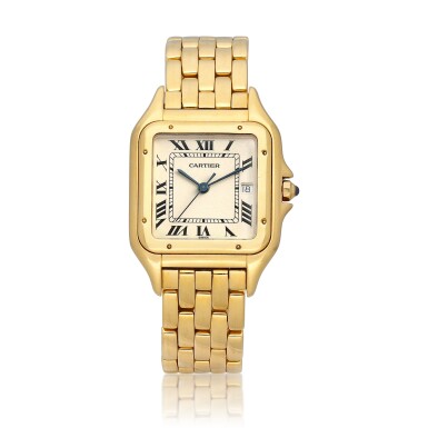 View full screen - View 1 of Lot 1997. Panthere A yellow gold wristwatch with date and bracelet, Circa 2005.