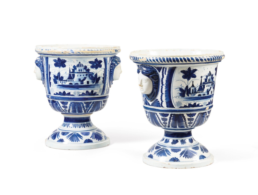 View full screen - View 1 of Lot 74. Two earthenware 'pots à oranger', and a Nevers earthenware cooler, circa 1690-1700.