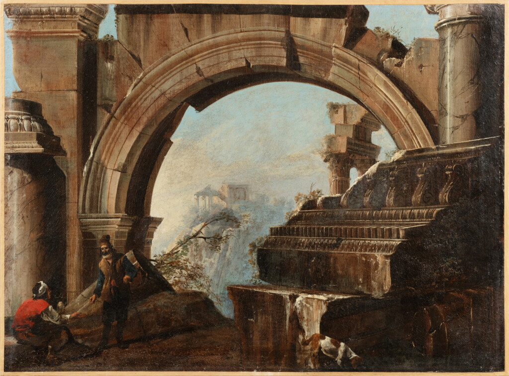 View full screen - View 1 of Lot 149. A Landscape with ruins and figures .