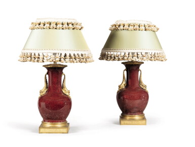 View full screen - View 1 of Lot 188. A pair of Louis XVI style gilt-bronze-mounted Chinese porcelain vases.