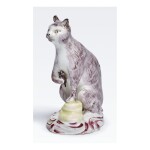 A BOW PORCELAIN FIGURE OF A SEATED CAT CIRCA 1758-60