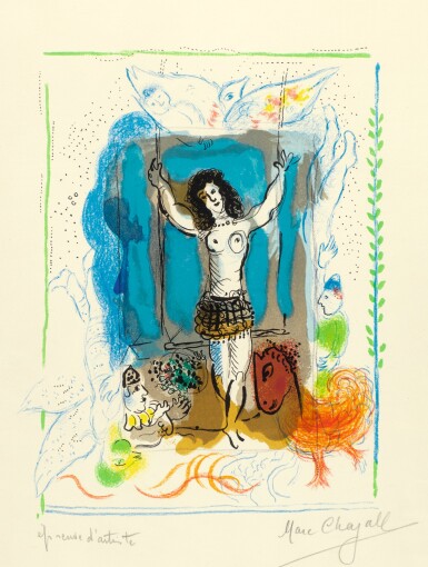 View full screen - View 1 of Lot 81. MARC CHAGALL | TRAPÉZISTE À L'OISEAU (MOURLOT 477A).