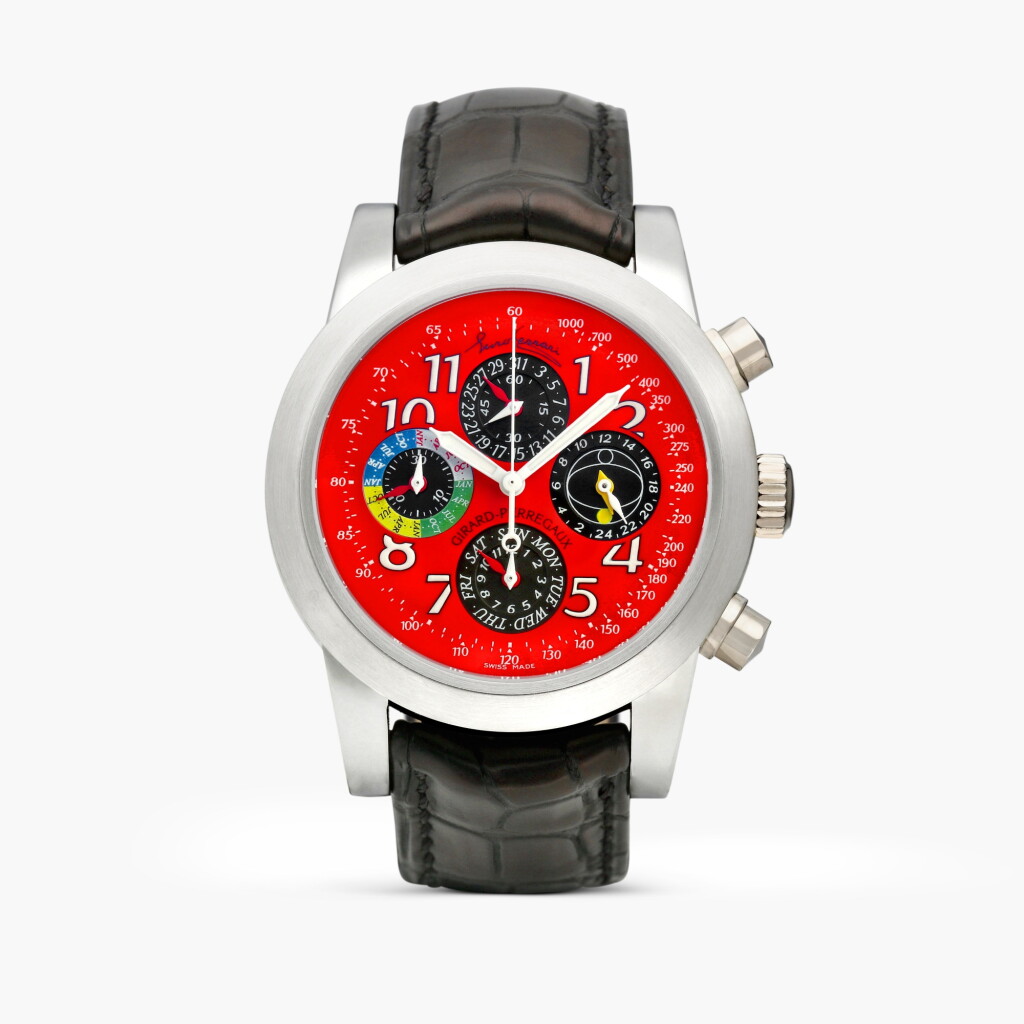 View full screen - View 1 of Lot 2388. Three Gold Bridges Tourbillon "Tribute to Enzo Ferrari", Reference 99190-11-620SBA6A | A unique stainless steel perpetual calendar tourbillon chronograph wristwatch with leap year and day and night indication, Circa 2007.