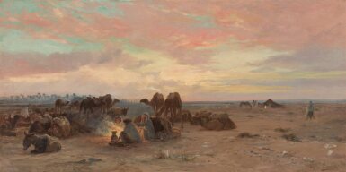 View full screen - View of Encampment at Dusk.