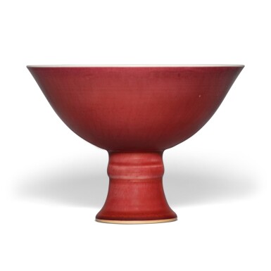 View full screen - View 1 of Lot 126. A red-glazed stem bowl, Mark and period of Yongzheng | 清雍正 紅釉高足盌 《大清雍正年製》款.