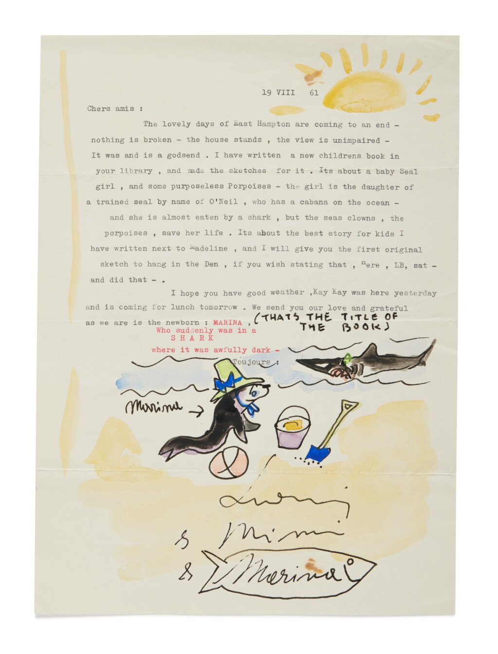 View full screen - View 1 of Lot 1028. Bemelmans, Ludwig | An extensively illustrated archive of letters to Elizabeth Weicker and Theodore Weicker, Jr..