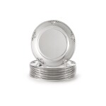 A SET OF TWELVE DANISH SILVER ACORN PATTERN BREAD PLATES, NO. 642D, DESIGNED BY JOHAN ROHDE, GEORG JENSEN SILVERSMITHY, COPENHAGEN, CIRCA 1945-77