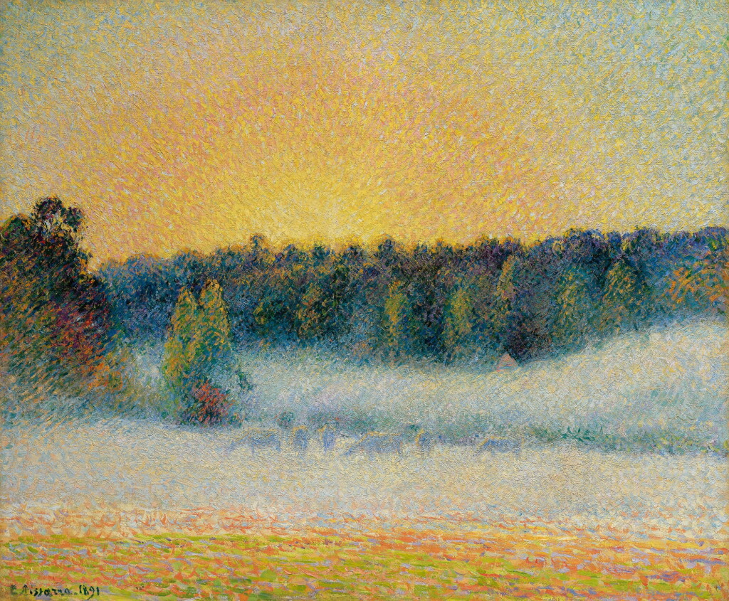 View full screen - View 1 of Lot 131. Prairie avec vaches, brume, soleil couchant à Éragny.