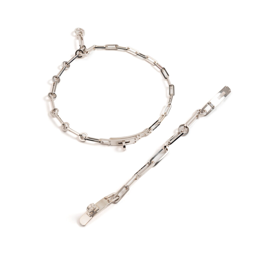 View full screen - View 1 of Lot 701. Set of Two Sterling Silver Kelly Chaine Bracelets.