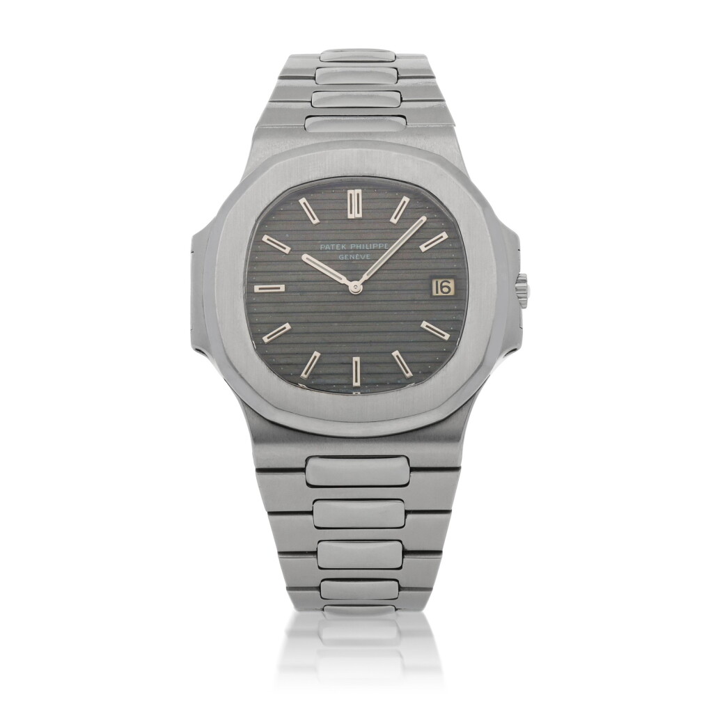 View full screen - View 1 of Lot 311. 'JUMBO' NAUTILUS, REF 3700/1A STAINLESS STEEL WRISTWATCH WITH DATE AND BRACELET MADE IN 1977.