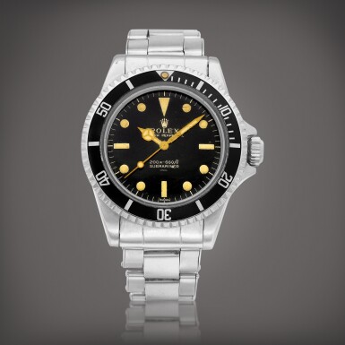 View full screen - View 1 of Lot 2246. Submariner, Reference 5513 | A stainless steel wristwatch with black underline gilt dial, pointed crown guards and bracelet, Circa 1963 | 勞力士 | Submariner 型號5513 | 精鋼鏈帶腕錶,備黑色 UNDERLINE 錶盤及尖型錶冠護橋,約1963年製.