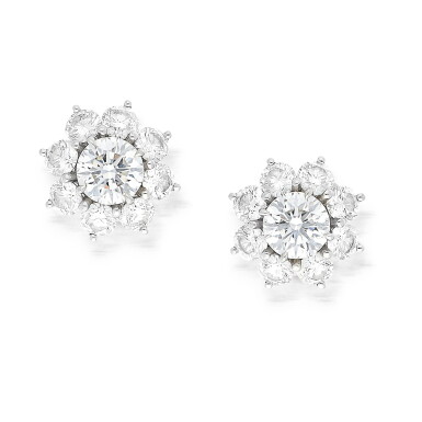 View full screen - View 1 of Lot 137. HARRY WINSTON | PAIR OF DIAMOND EARRINGS.