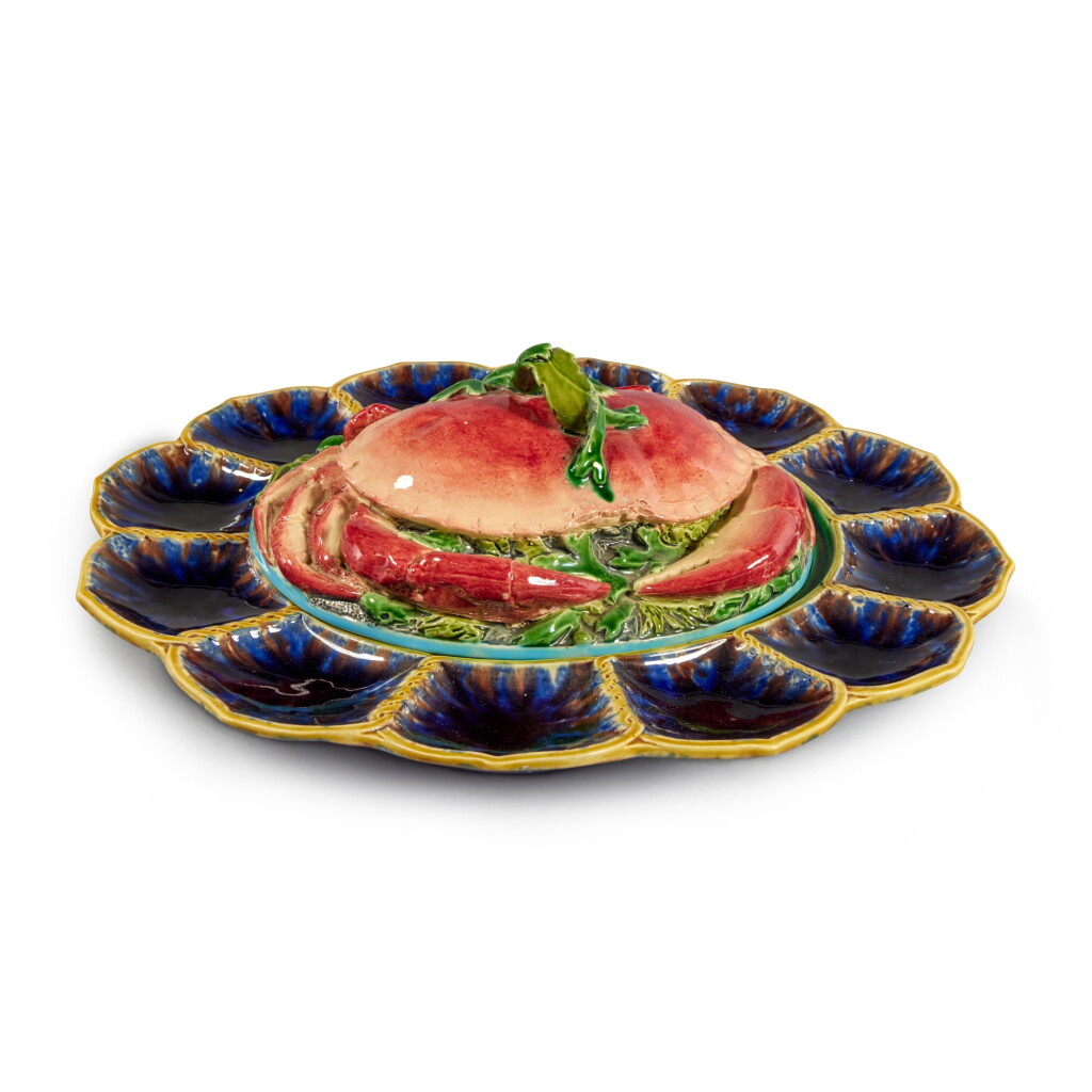 View full screen - View 1 of Lot 1316. A Minton Majolica Crab-Form Seafood Dish and Cover, Circa 1868.